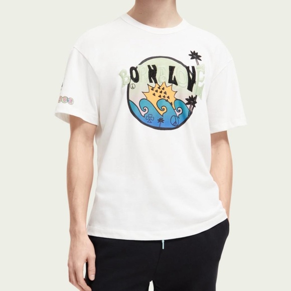 NWT - Scotch & Soda Unisex Embroidered Graphic Short Sleeve Tee -Men M / Women L - Picture 3 of 13